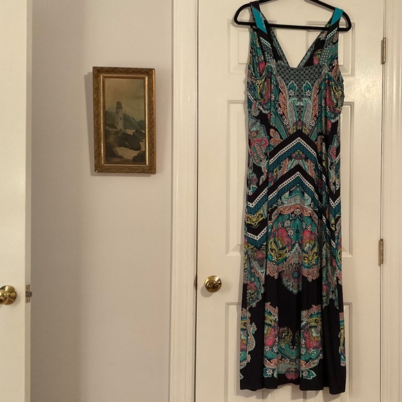 Metaphor Navy and Colorful Print Maxi Dress Size XL - Picture 2 of 4